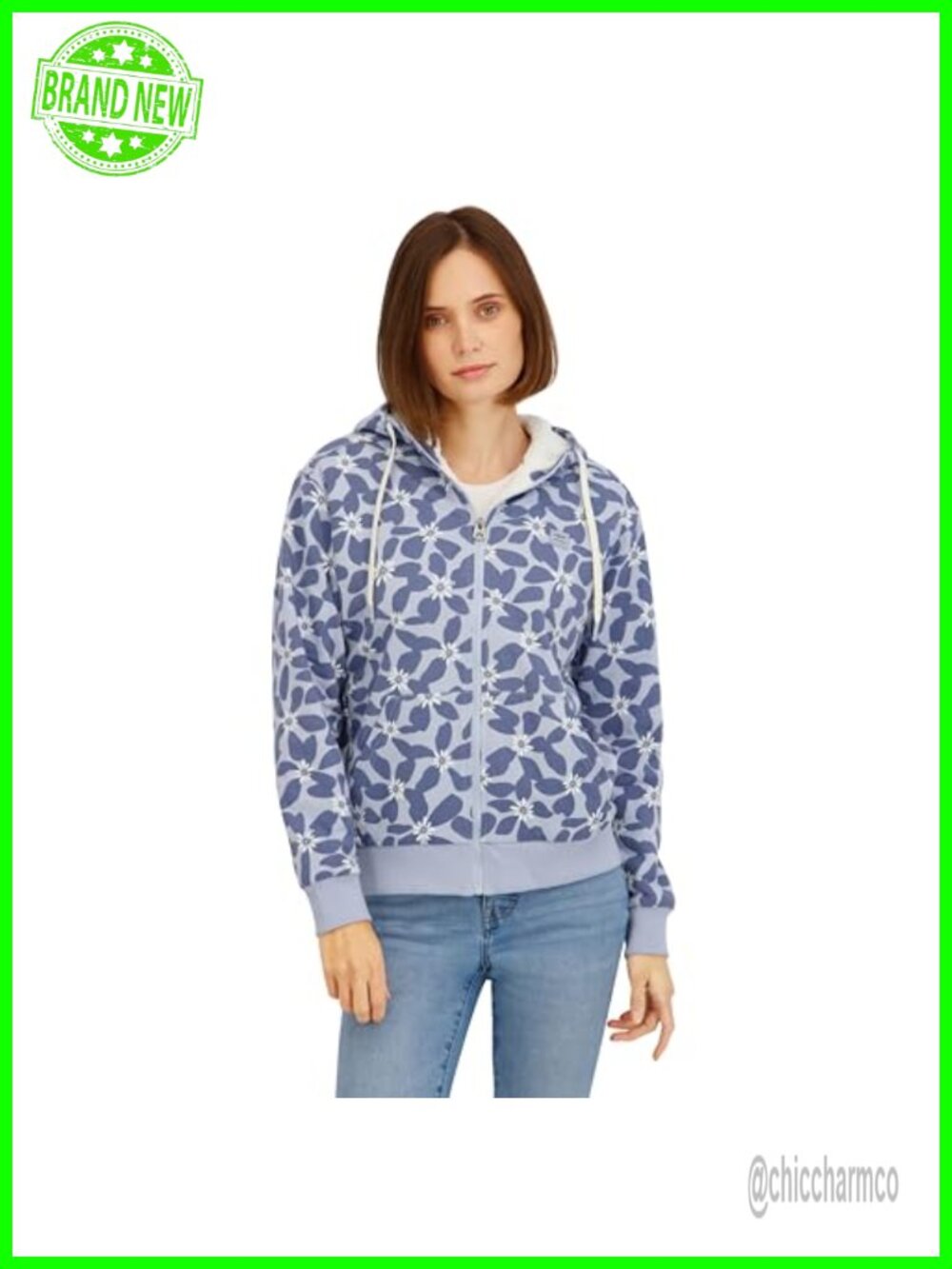 Oversized Sherpa Lined Full Zip Hoodie Fleece Jacket